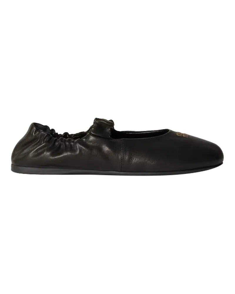 Miu Miu Ruched Leather Ballerinas Black
