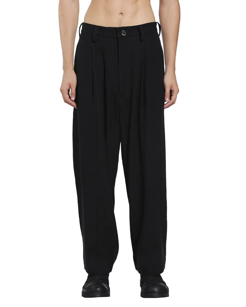 Ziggy Chen Pleated Straight Leg Trousers Black