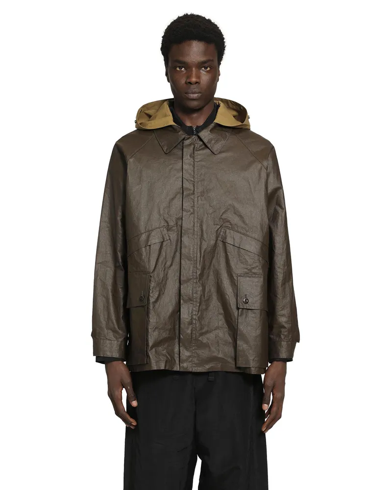 Christophe Lemaire Coated Technical Linen Rain Jacket Brown