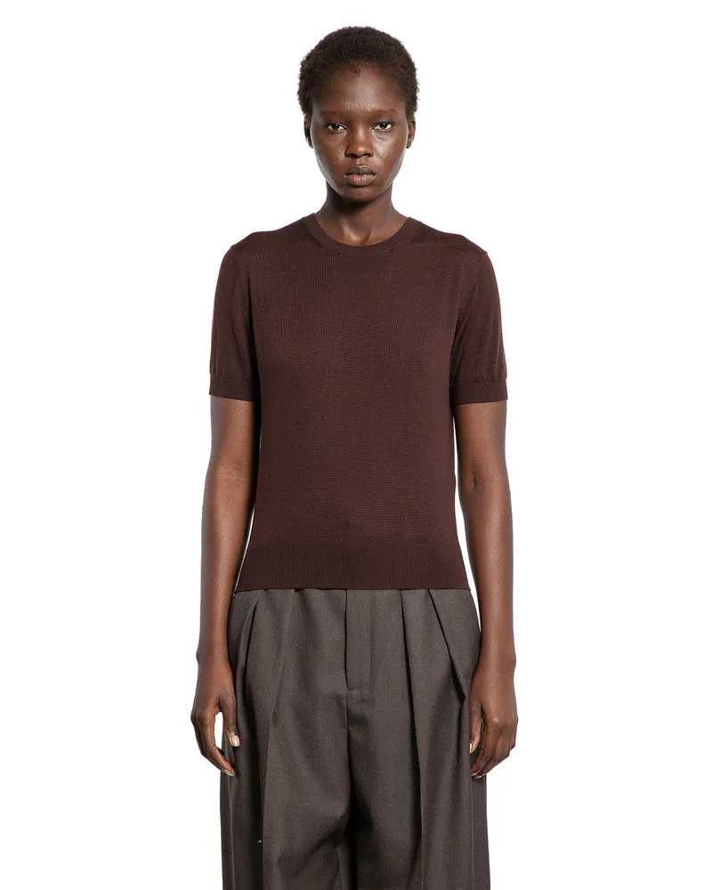 Saint Laurent Short Sleeves Sweater in Wool Brown