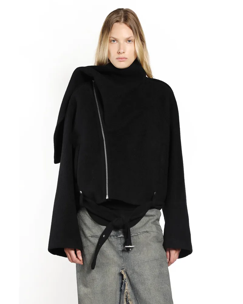 Rick Owens Cropped Cashmere Scarf Flight Jacket Black