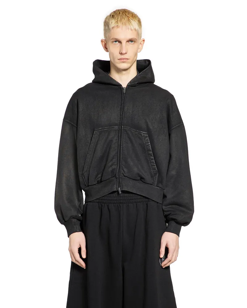 Balenciaga Cropped Zip-Up Hoodie Black