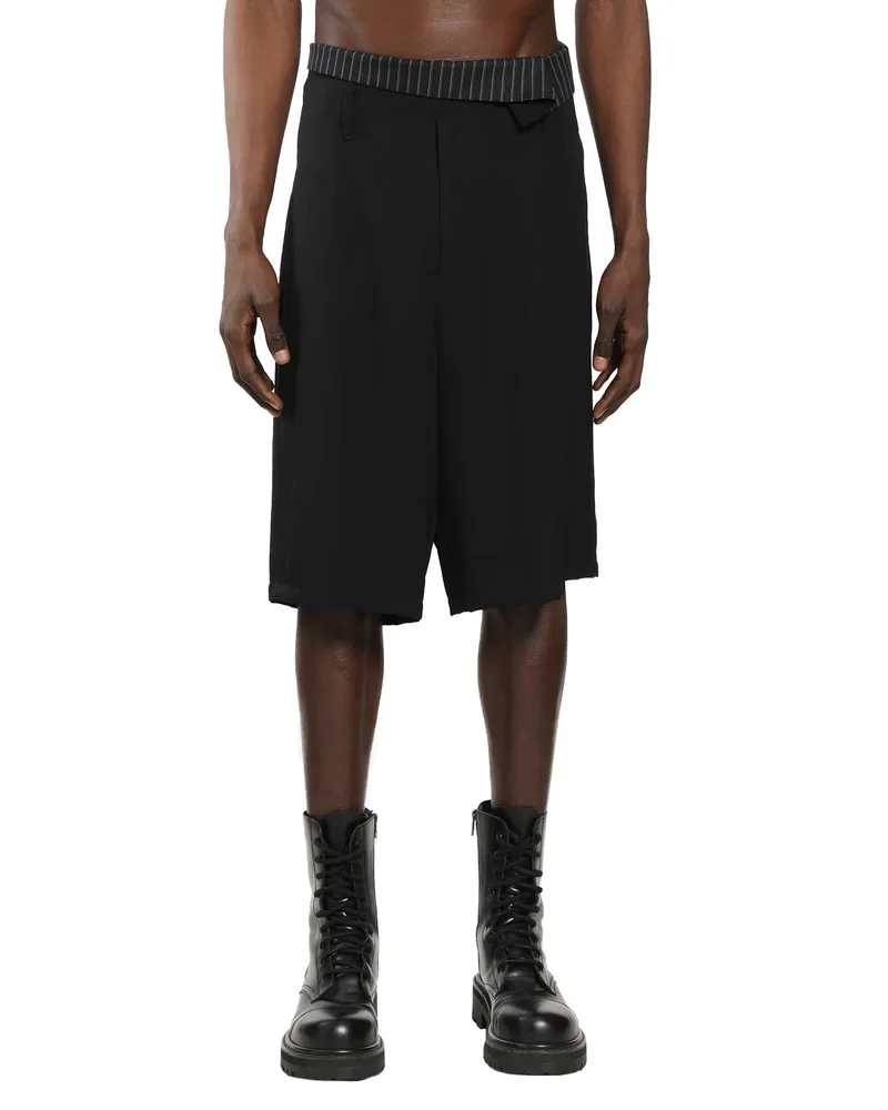 Yohji Yamamoto Wool Gabardine Thai Shorts Black