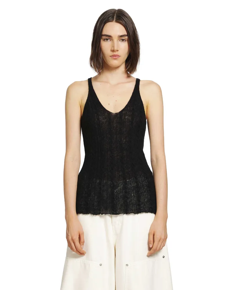 Haikure Lois Semi-Sheer Tank Top Black