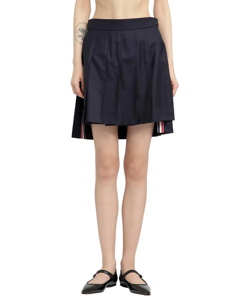 Thom Browne Super 120's Twill Pleated Mini Skirt Blue