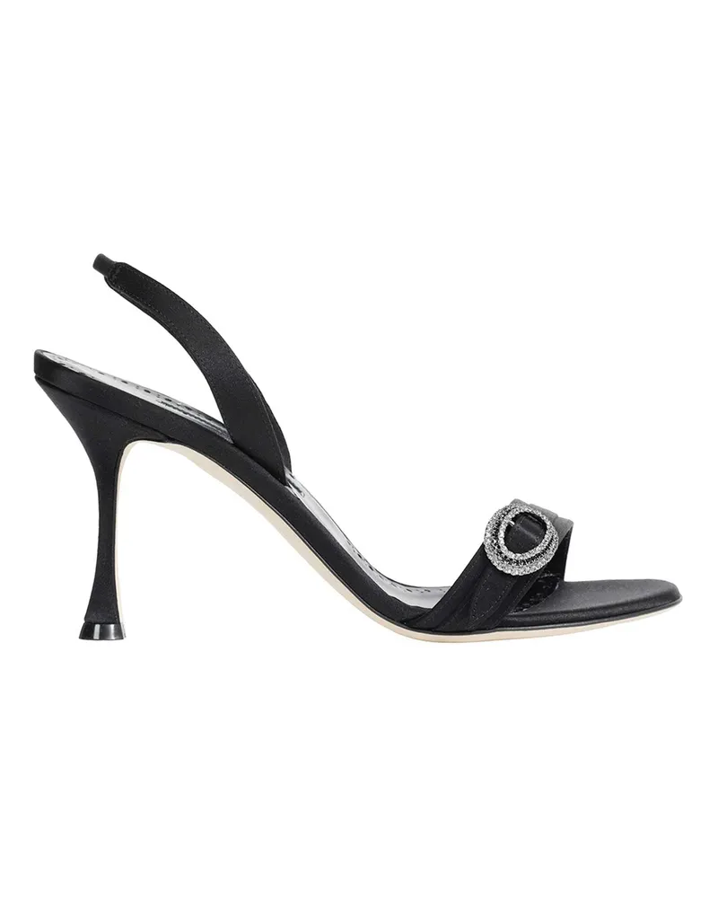 Manolo Blahnik Zutosan Satin Slingback Sandals Black