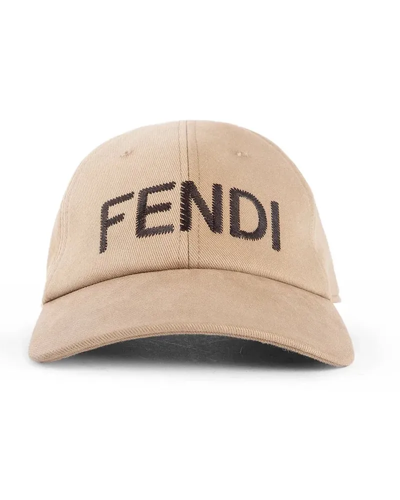 Fendi Cotton Canvas Logo Baseball Cap Beige