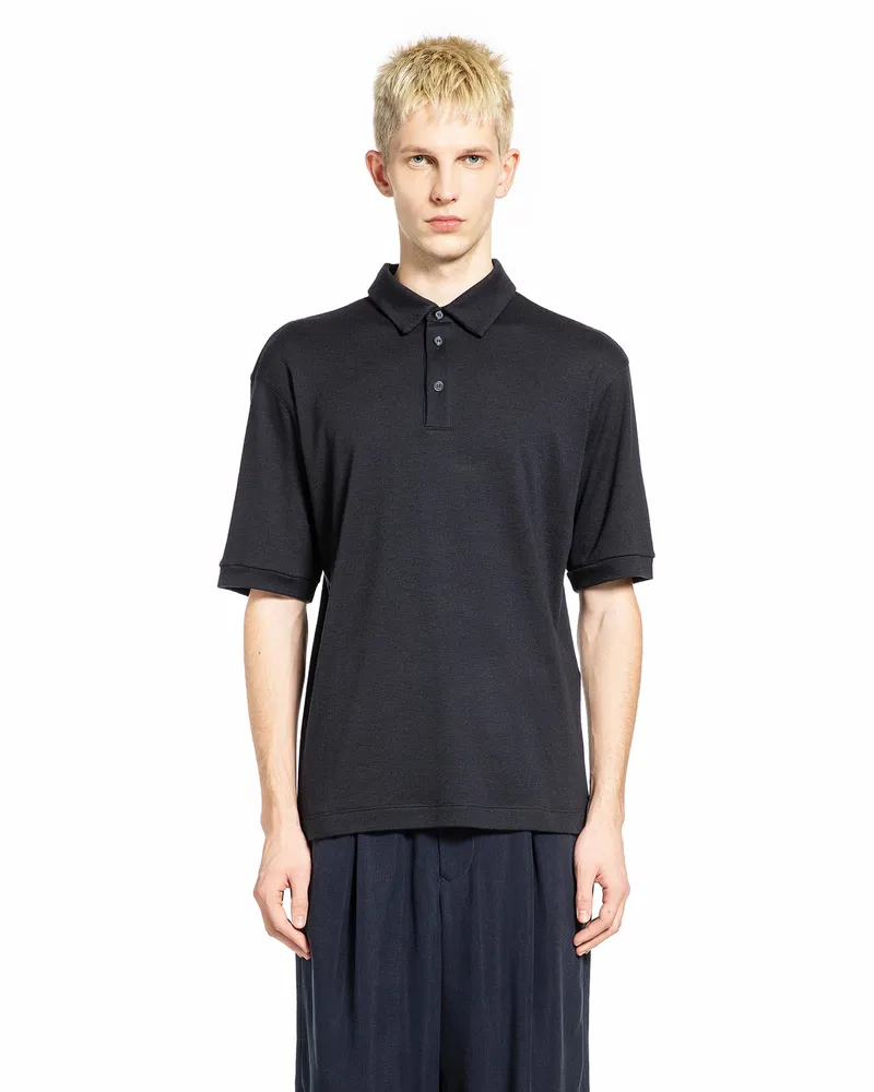 Giorgio Armani Pure Cashmere Interlock Polo Shirt Blue