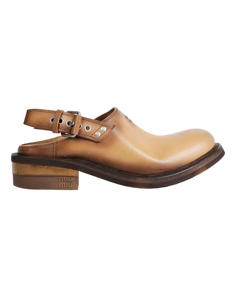Miu Miu Foule Leather Mules Brown