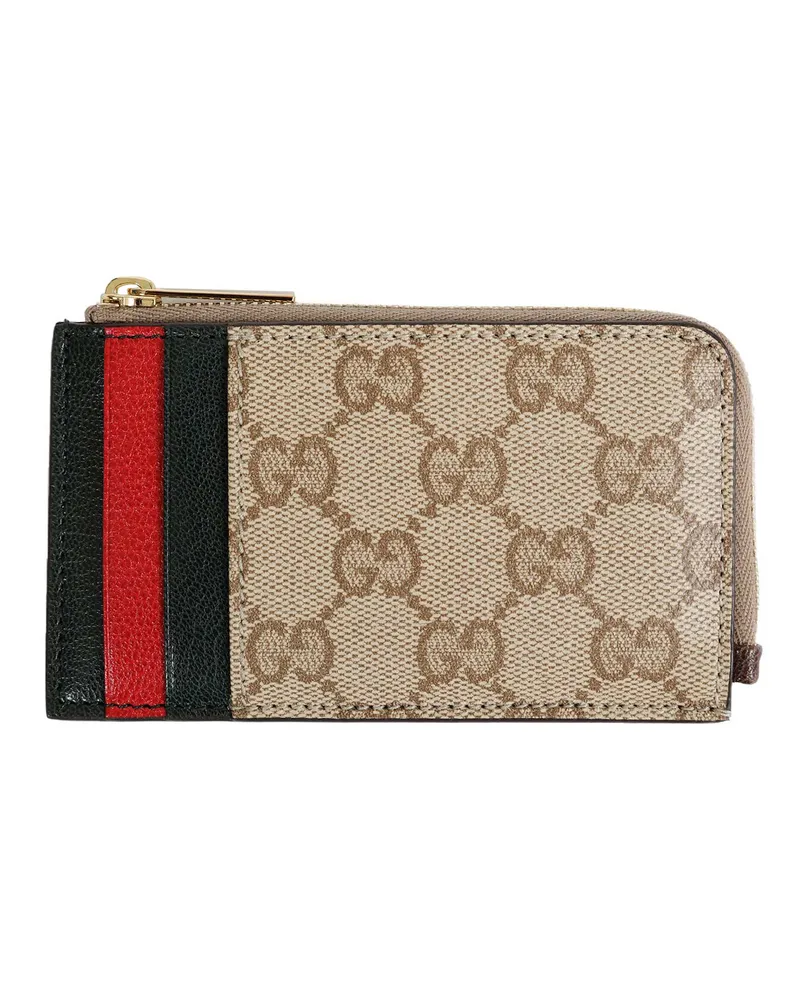 Gucci Zipped Card Holder with Multicolor Slots Beige