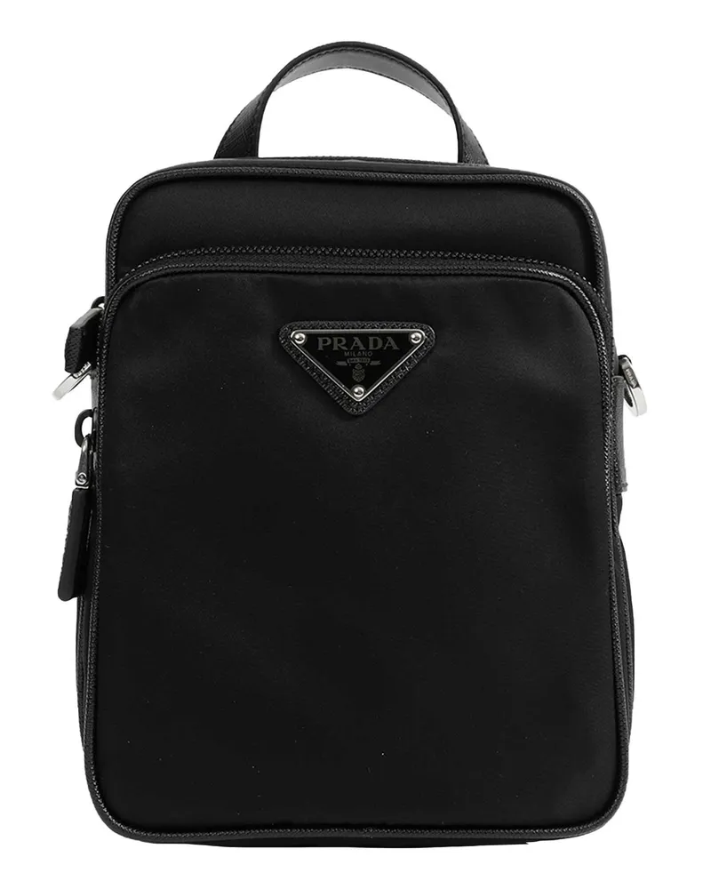 Prada Re-Nylon and Saffiano Leather Shoulder Bag Black