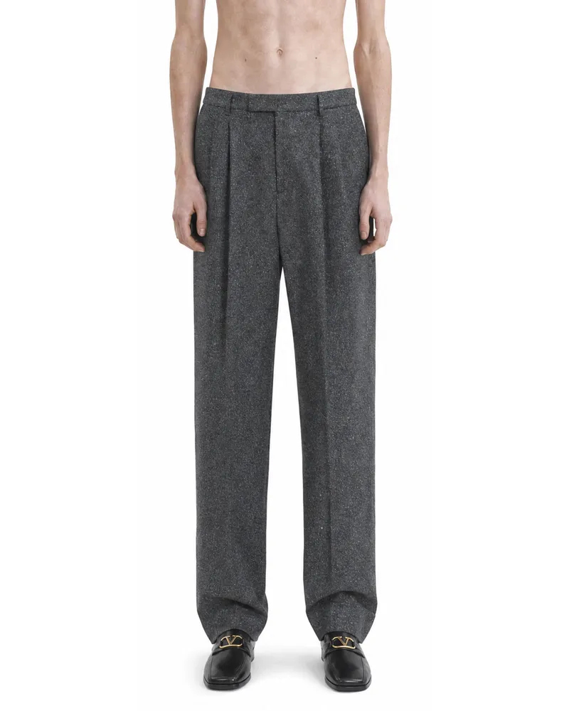 Valentino Garavani Boutonné Wool Trousers Grey