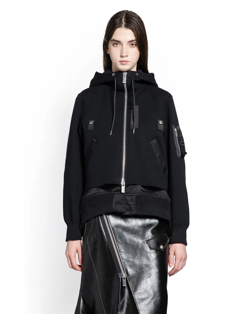 Sacai Sponge Sweat x Nylon Twill Hoodie Black