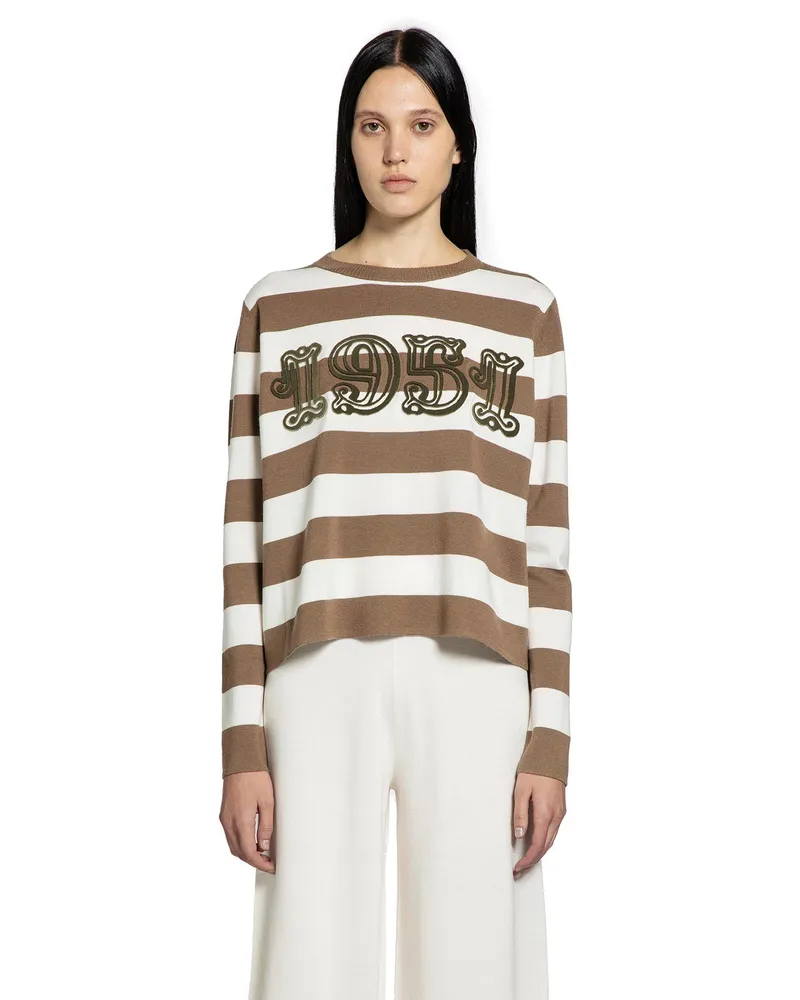 Max Mara Embroidered Wool Sweater Brown