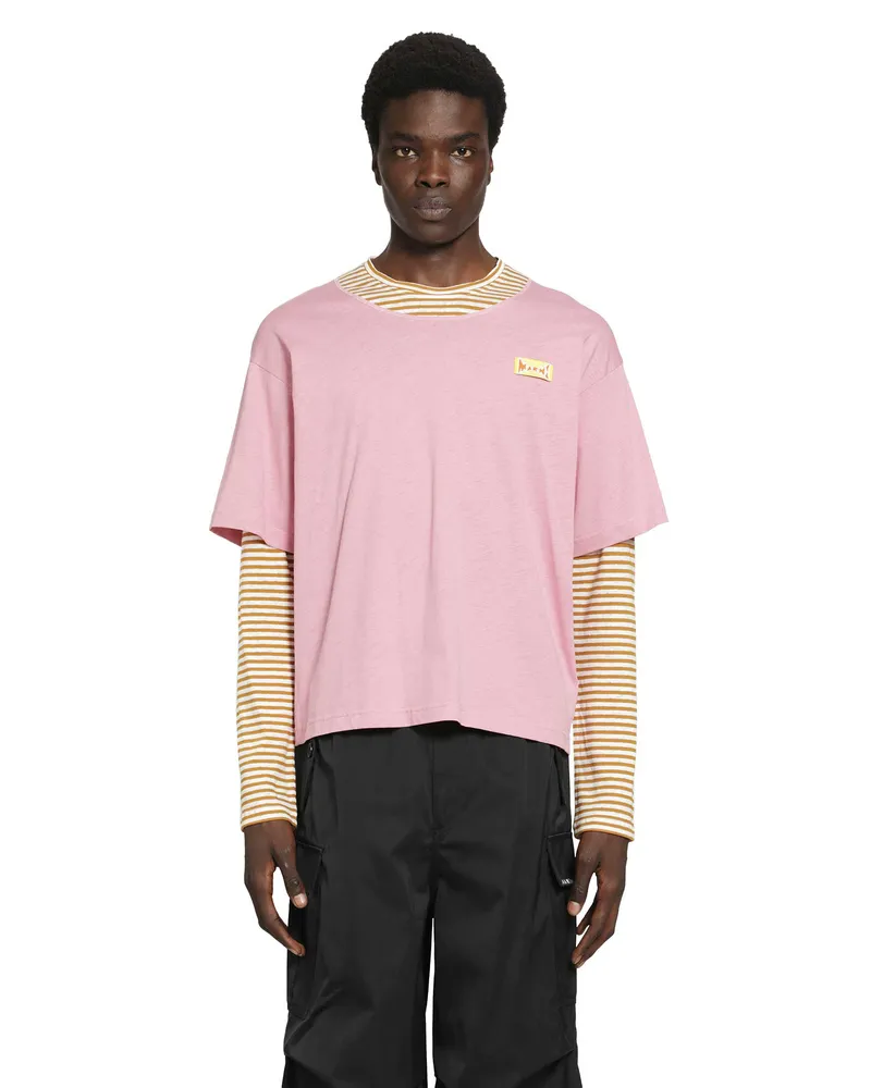 Marni Layered Cotton T-Shirt Pink