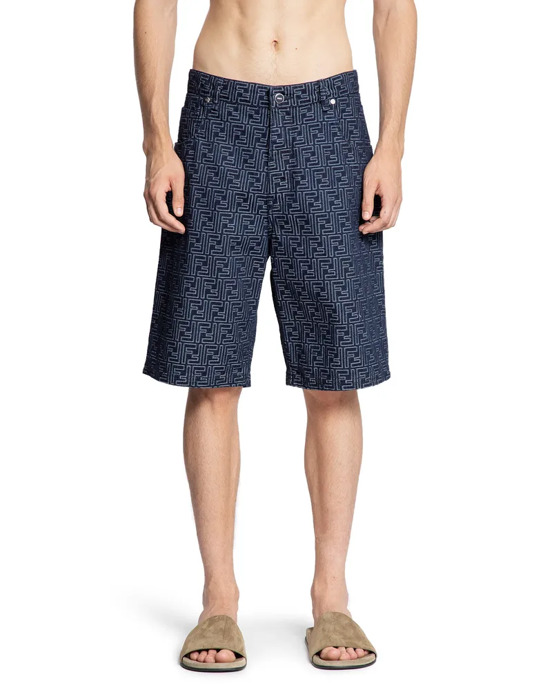 Fendi FF Jacquard Denim 5 Pocket Shorts Blue