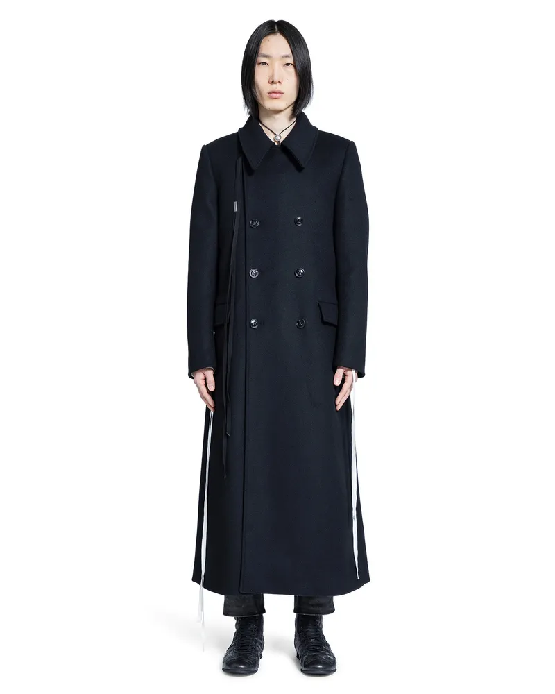 Ann Demeulemeester Miles Long Coat in Wool Melton Black