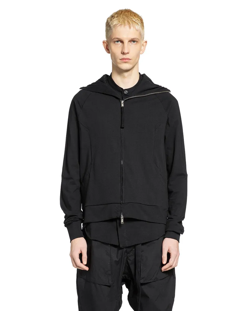 THOM KROM Structured Cotton Jersey Zip-Up Hoodie Black