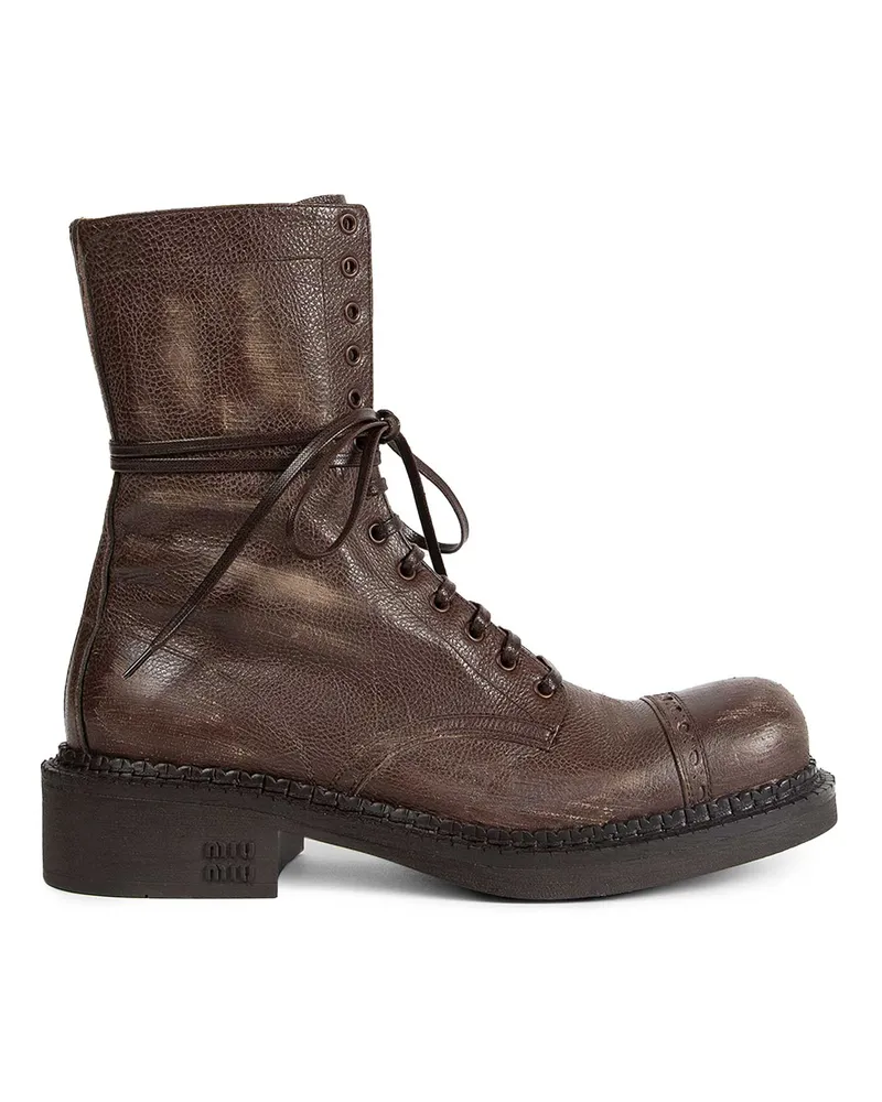 Miu Miu Leather laced booties Brown