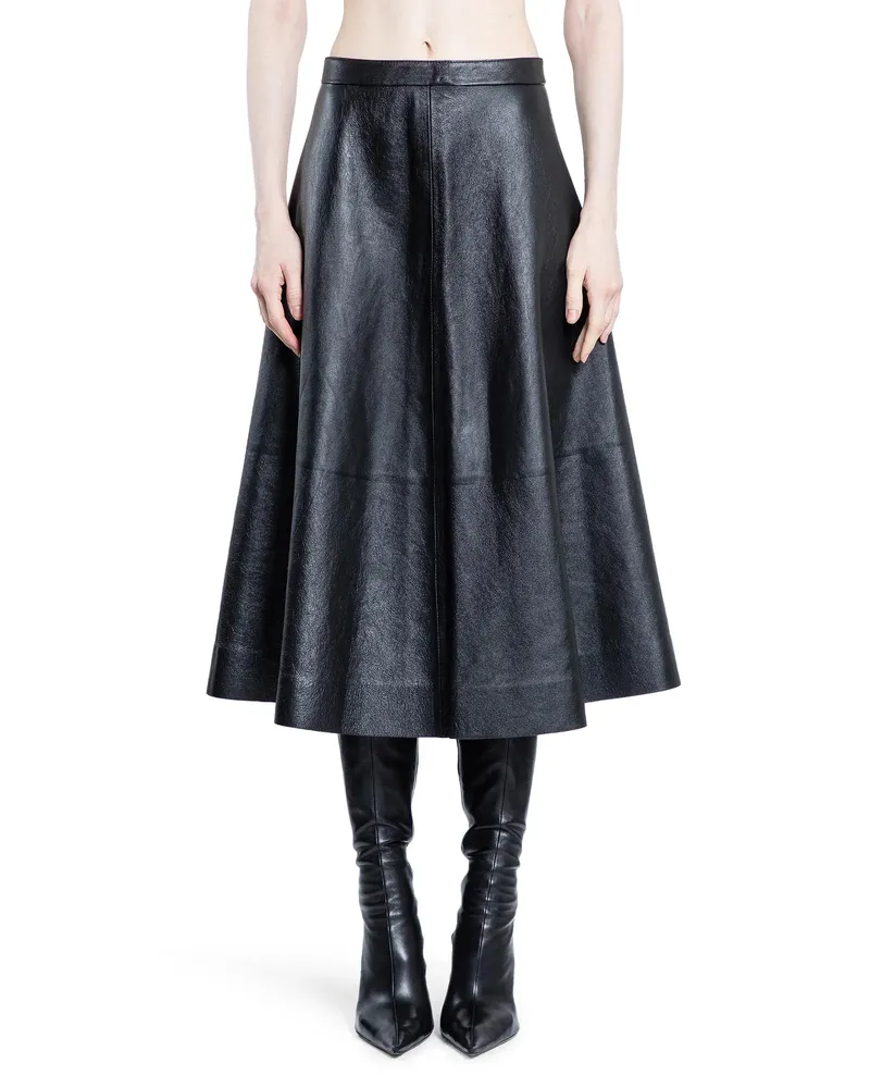 Balenciaga Gonna a trapezio in pelle lucida Black