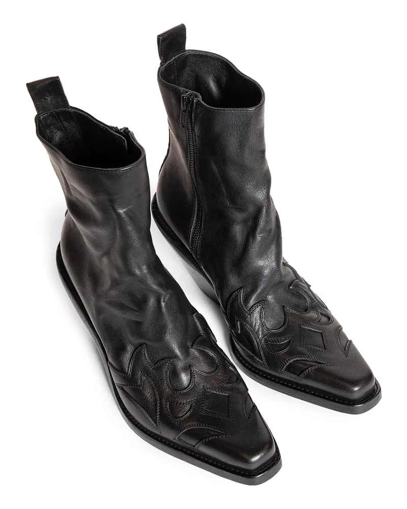 Ann Demeulemeester Hemo Western Boots in washed grained calfskin Black