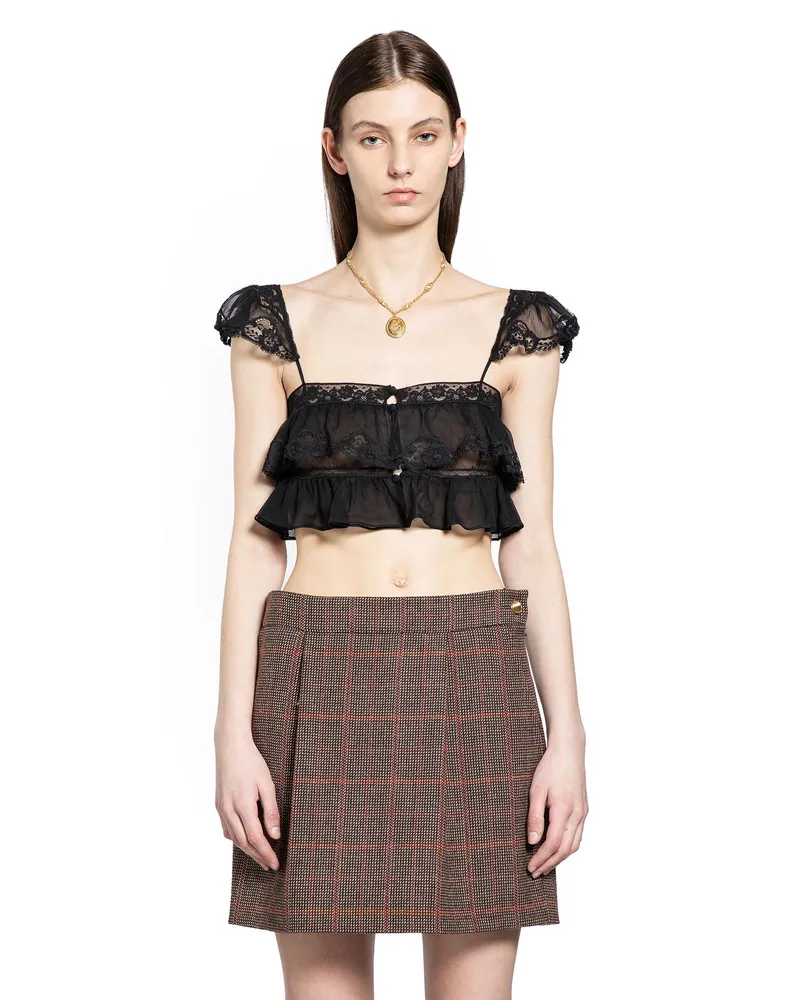 Chloé Silk Muslin and Lace Ruffled Crop Top Black