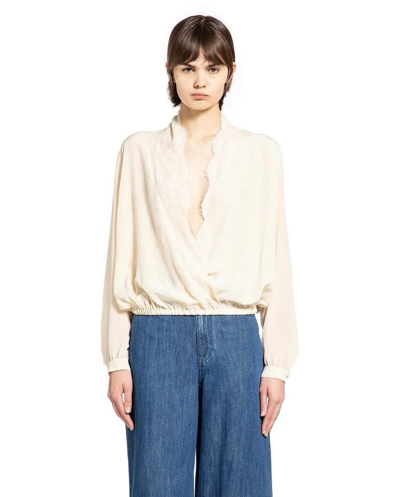 Valentino Garavani Lace Neck Blouse Off-white
