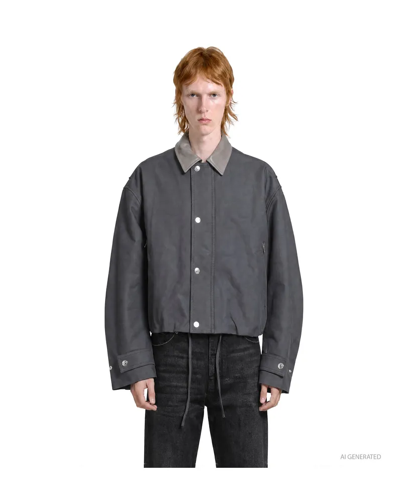 Acne Studios Leather Collar Bomber Jacket Grey