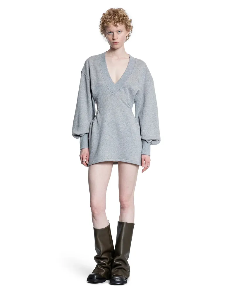 ATTICO Cotton Jersey V-Neck Mini Dress Grey
