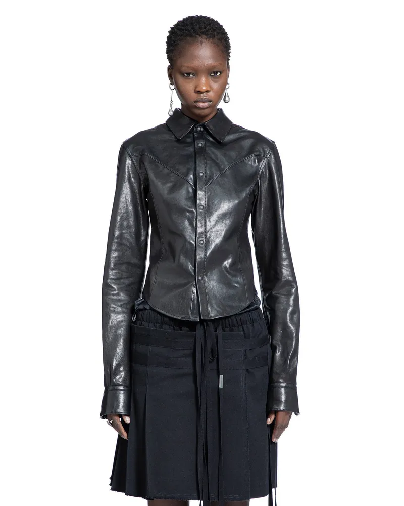 Ann Demeulemeester Drika Western Shirt in Leather Black