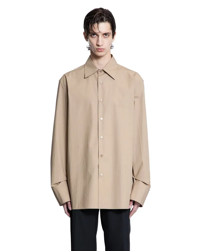 Gucci Embossed Logo Cotton Poplin Shirt Beige