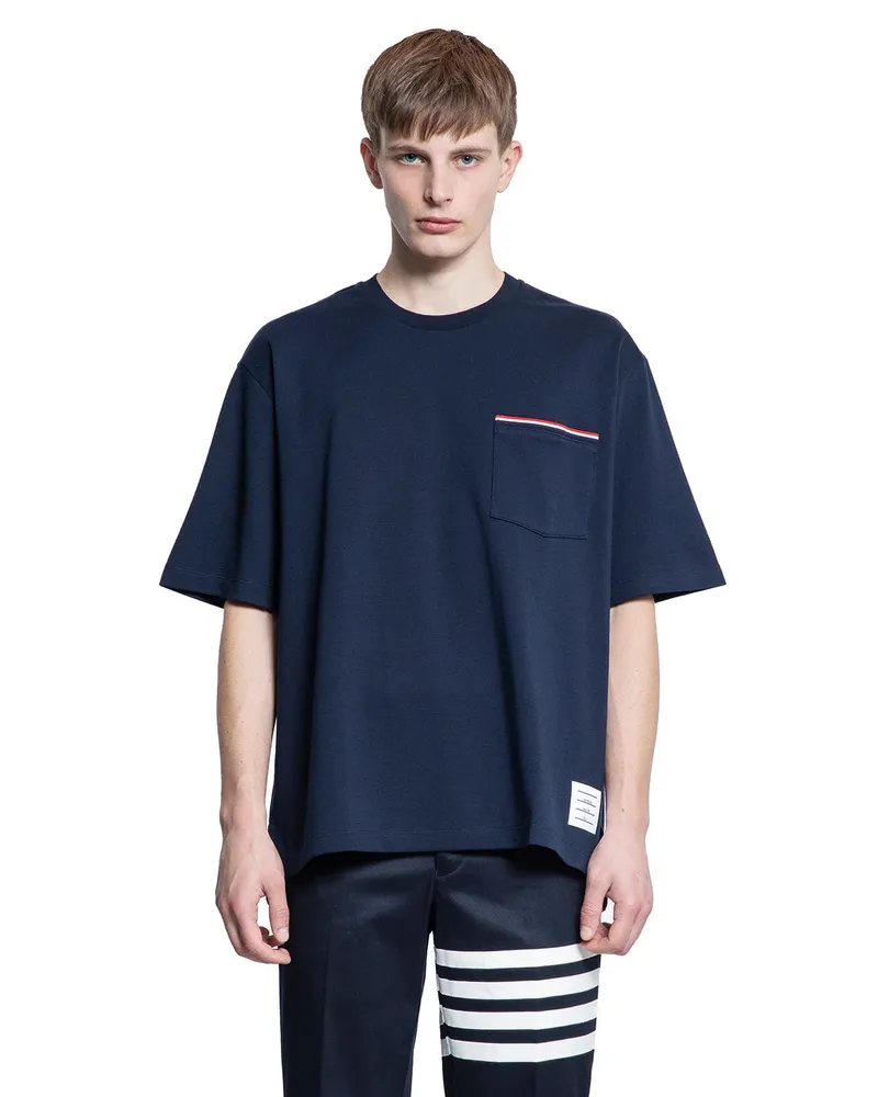 Thom Browne Milano Cotton Oevrsized Pocket T-Shirt Blue