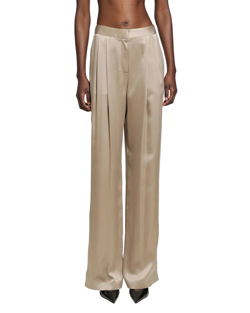Tom Ford Silk Satin Double Pleat Pants Beige