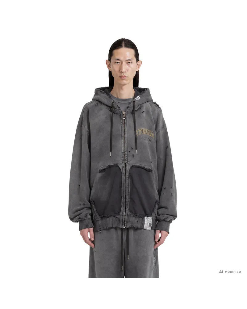 MIHARAYASUHIRO Sun Faded Zip-Up Hoodie Black