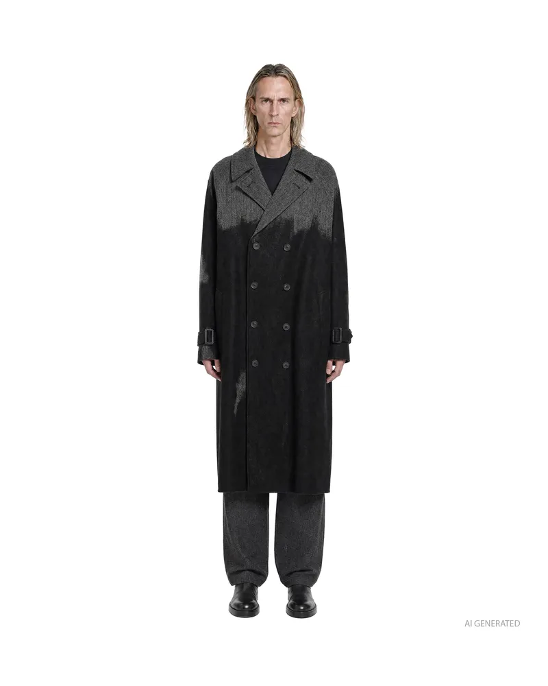 Yohji Yamamoto Needle Punched Herringbone Coat Grey