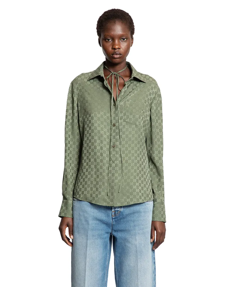Gucci GG Jacquard Silk Shirt Green