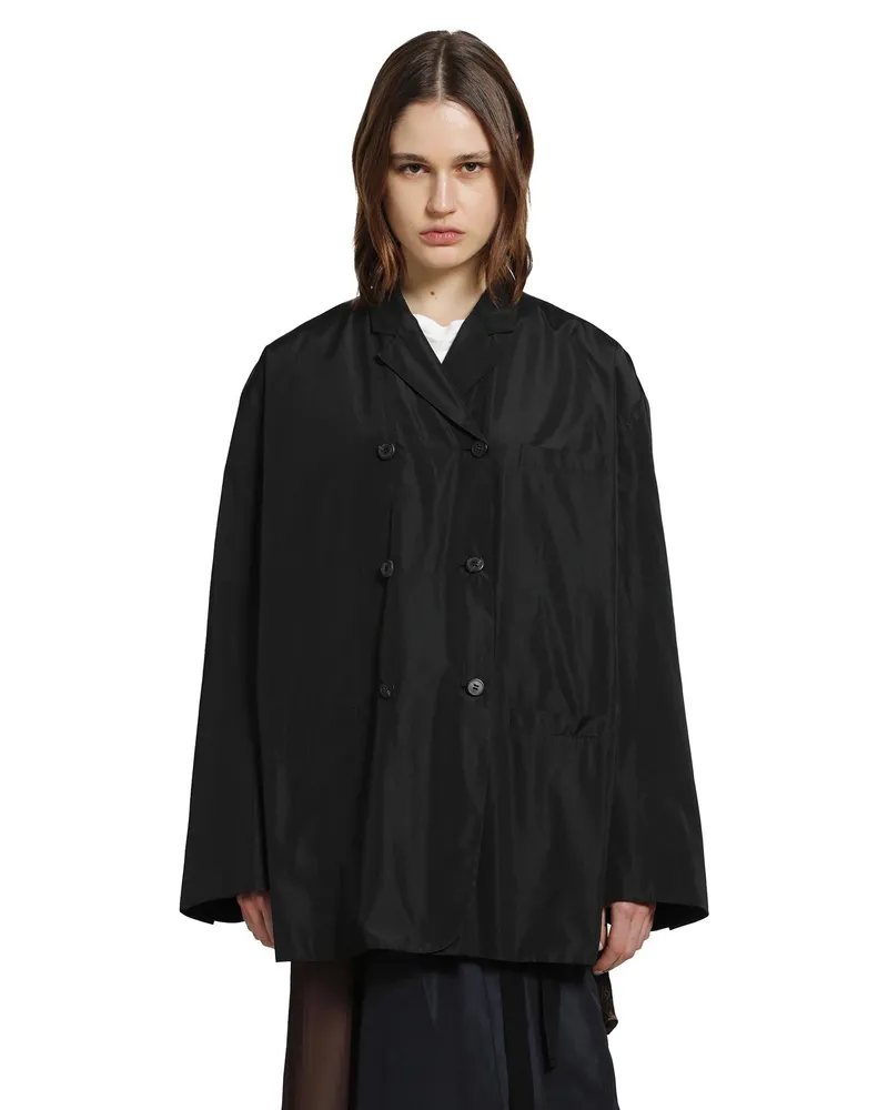 Prada Double-breasted Technical Taffeta Jacket Black