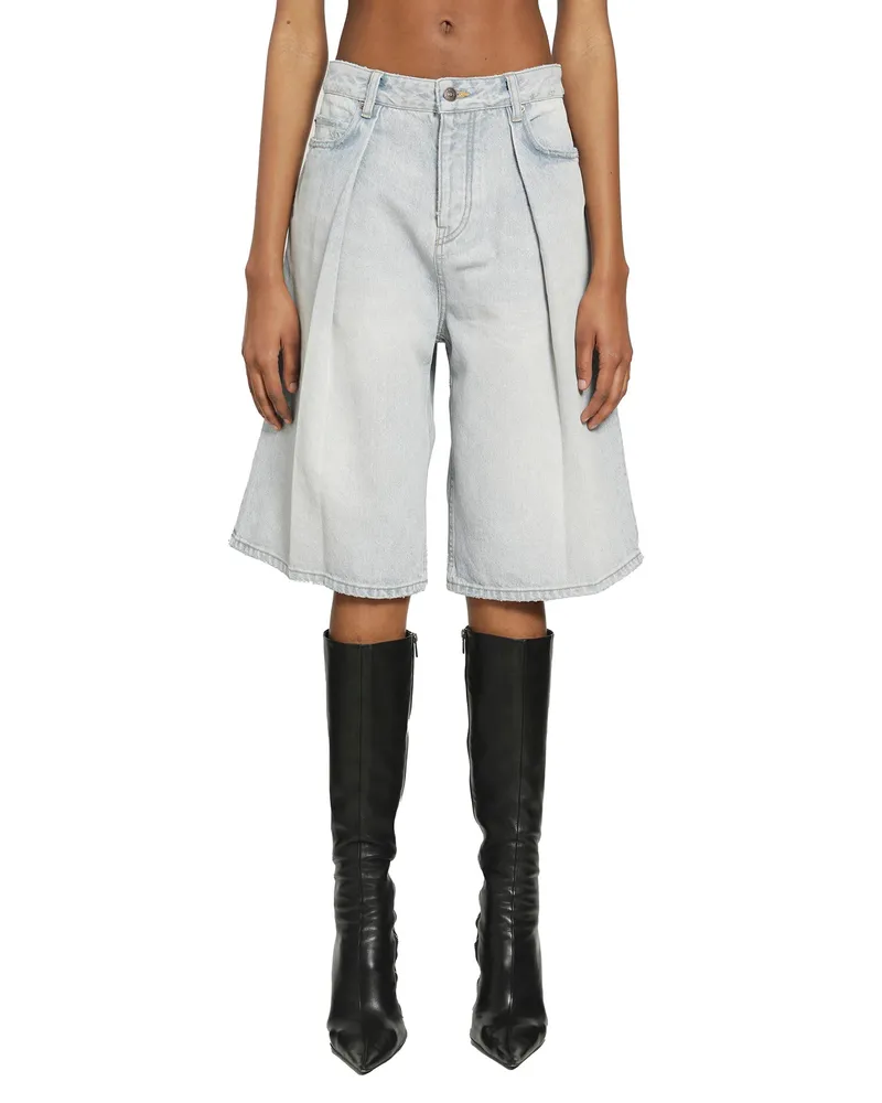 Balenciaga Pleated Denim Shorts Blue