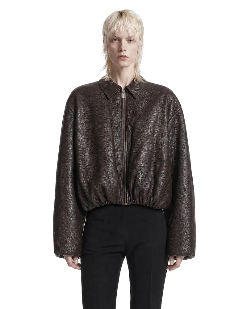 Magda Butrym Cropped Leather Bomber Jacket Brown