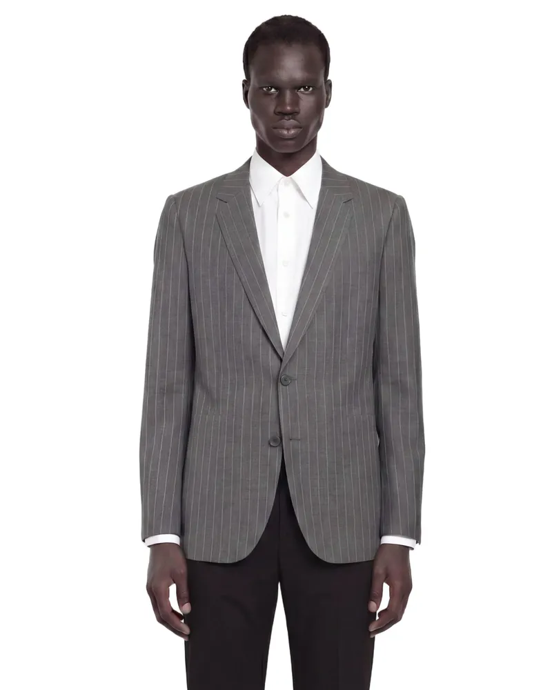 Valentino Garavani Single-Breasted Blazer in Pinstripe Wool Grey