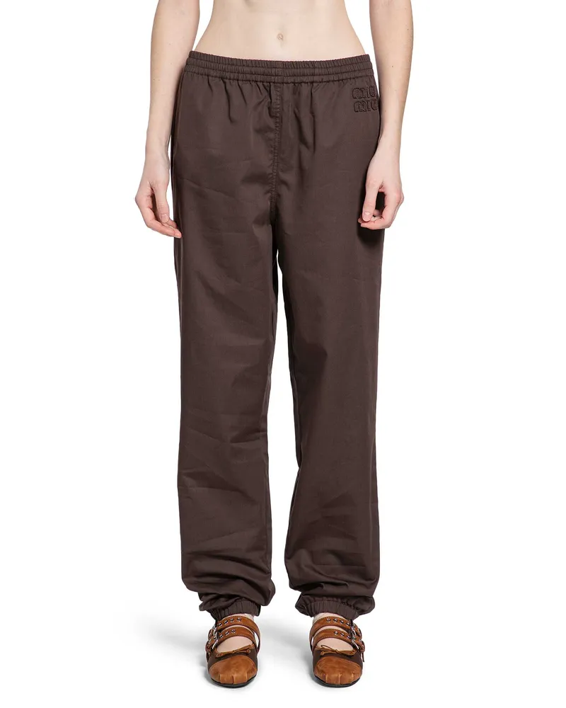 Miu Miu Cotton Twill Trousers Brown