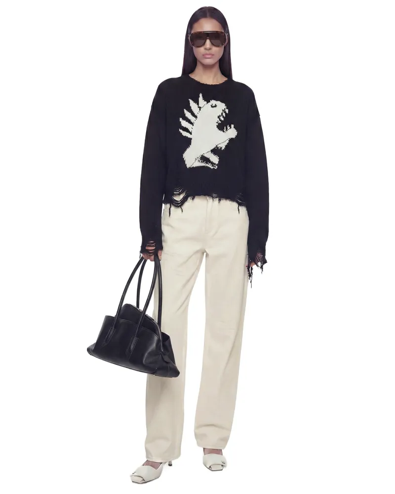 SSHEENA Jacquard Intarsia Cropped Sweater Black