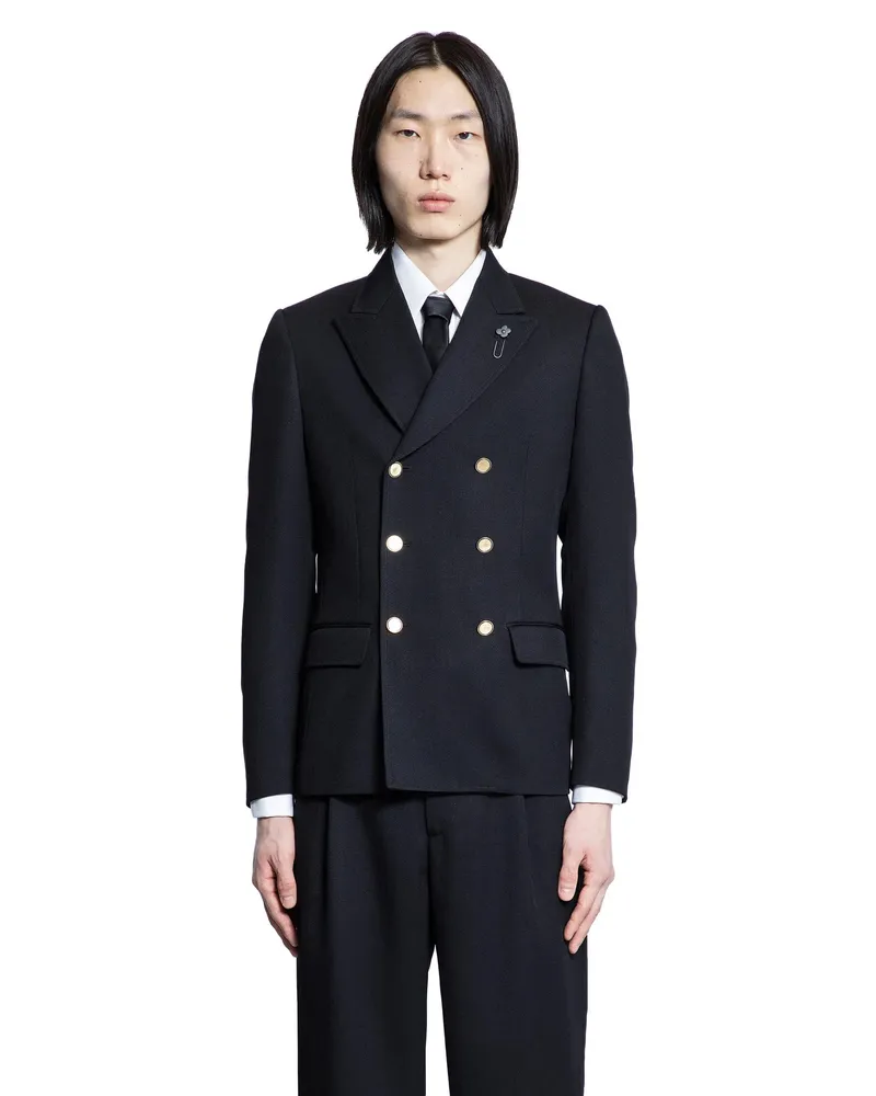LARDINI Double-Breasted Blazer in Pure Virgin Wool Black