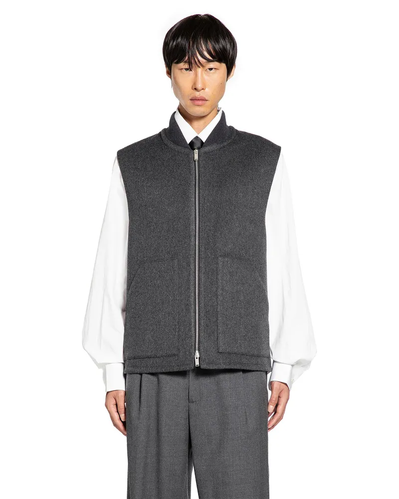 LARDINI Wool Felt Bomber Vest Grey