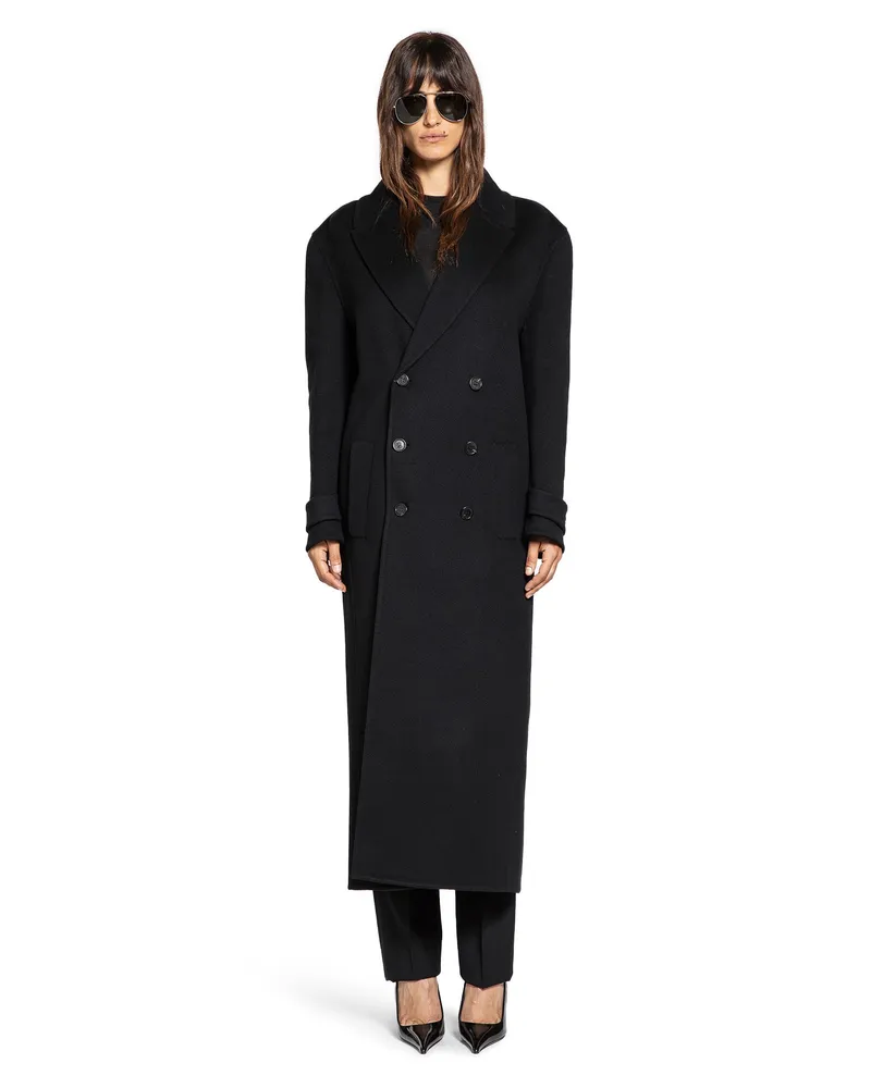 Saint Laurent Long Coat in Brushed Cashmere and Wool Black