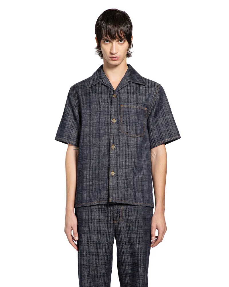 Burberry Checked Short Sleeves Denim Shirt Blue
