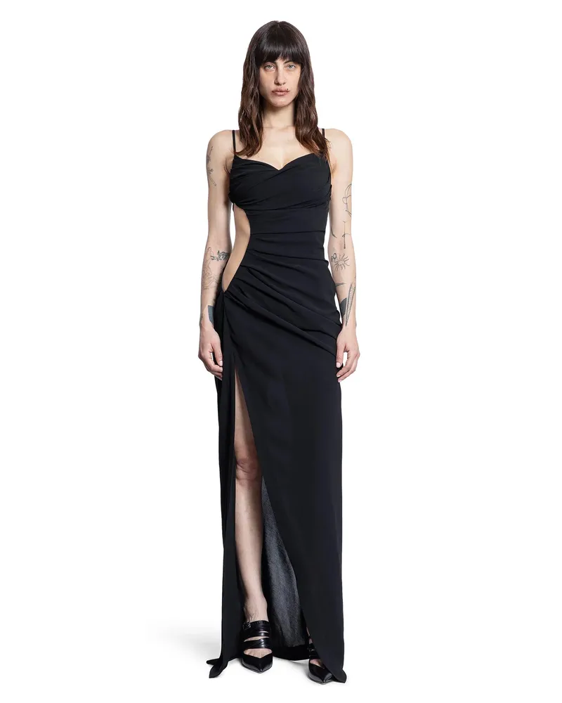 Thierry Mugler Illusion cut-out draped gown Black