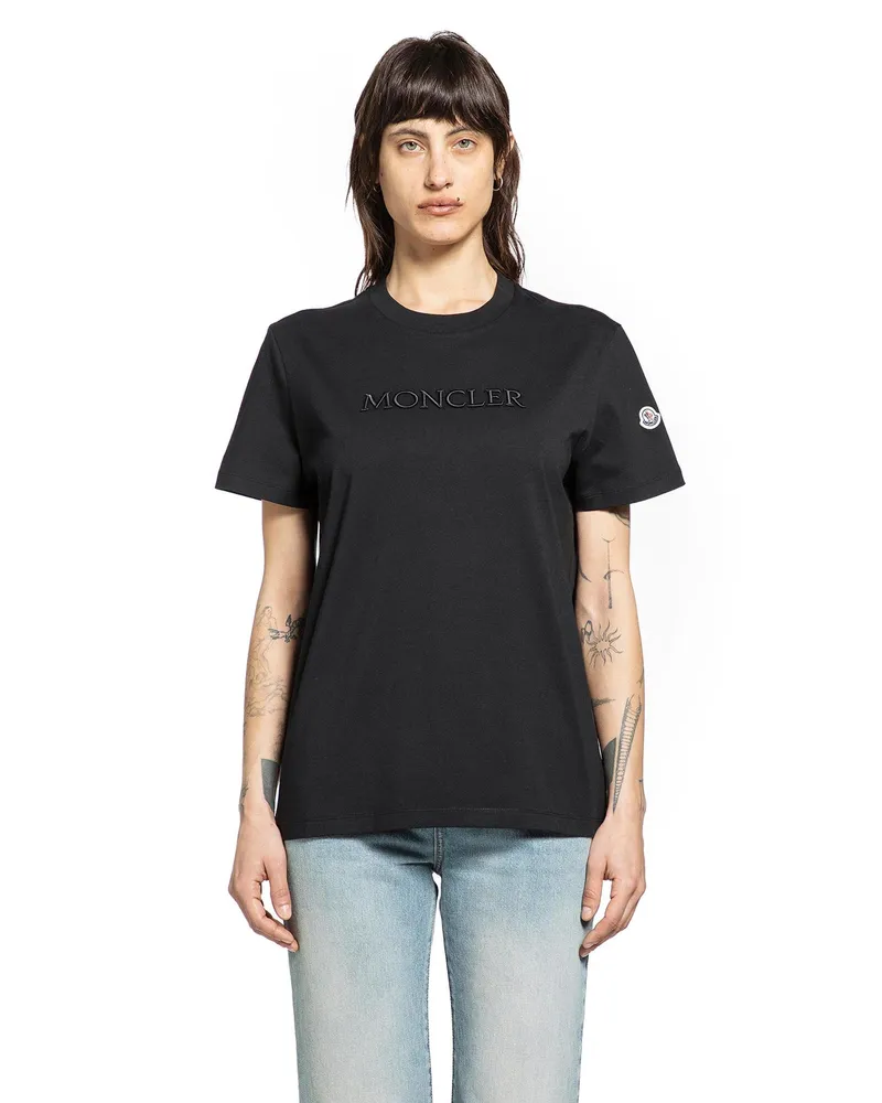 Moncler Embroidered Tonal Logo Cotton T-Shirt Black