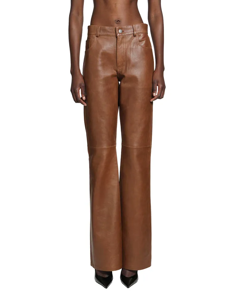 Haikure Flora Silky Leather Trousers Brown