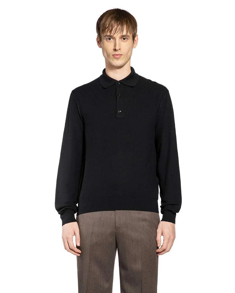 Tom Ford Cotton Silk Knit Polo Shirt Black